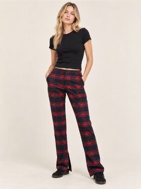 Aritzia Golden by TNA Red Tartan Plaid Pants Ankle Zip Size 4